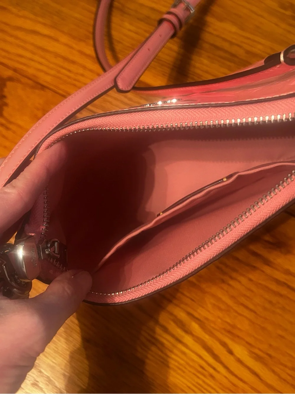 COACH Pink Patent Shoulder Bag with Embossed Logo